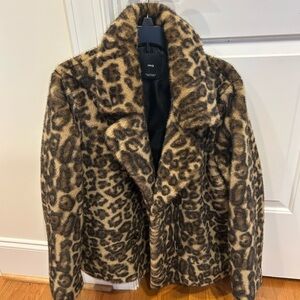 Mango Leopard Print Faux Fur Coat in Medium.